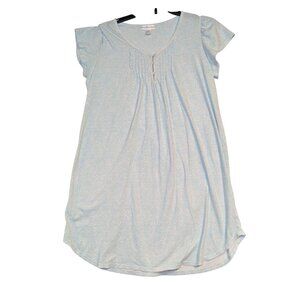 Miss Elaine Womens Light Blue Floral Short Sleeve Nightgown With Button Details